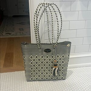Black & Cream Woven Tote Bag